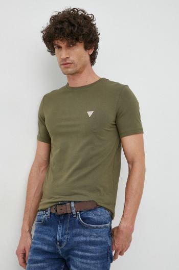Tričko Guess pánske, zelená farba, jednofarebné