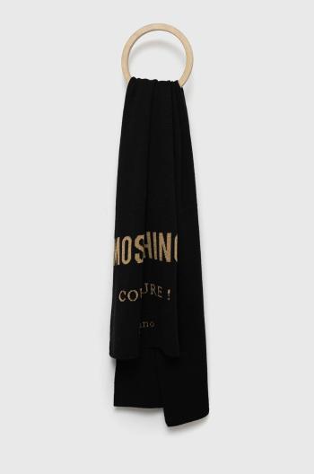 Šál s prímesou vlny Moschino čierna farba, vzorovaný