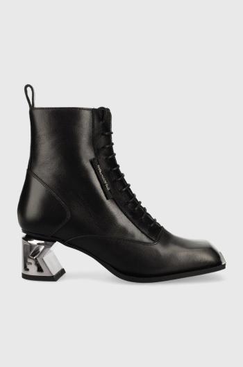 Kožené členkové topánky Karl Lagerfeld K-blok dámske, čierna farba, na podpätku,
