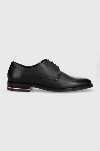 Kožené poltopánky Tommy Hilfiger CORPORATE HILFIGER LEATHER SHOE pánske, čierna farba, FM0FM04433