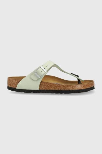 Semišové žabky Birkenstock dámske, zelená farba, na plochom podpätku