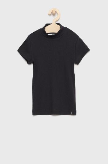 Detské tričko Abercrombie & Fitch čierna farba, s polorolákom