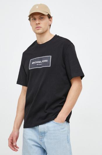 Bavlnené tričko Michael Kors čierna farba, s nášivkou