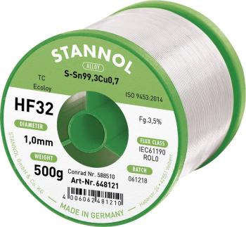 Stannol HF32 3500 spájkovací cín bez olova cievka Sn99,3Cu0,7 500 g 1 mm