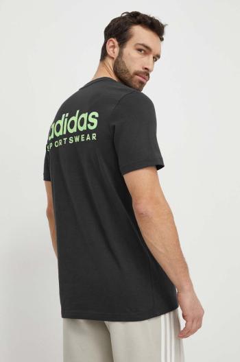 Bavlnené tričko adidas pánske, šedá farba, s potlačou, IX4452