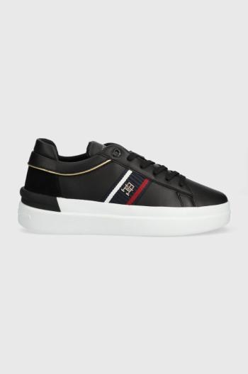 Kožené tenisky Tommy Hilfiger CORP WEBBING COURT čierna farba, FW0FW07387