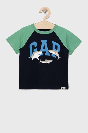 Detské bavlnené tričko GAP tmavomodrá farba, s potlačou