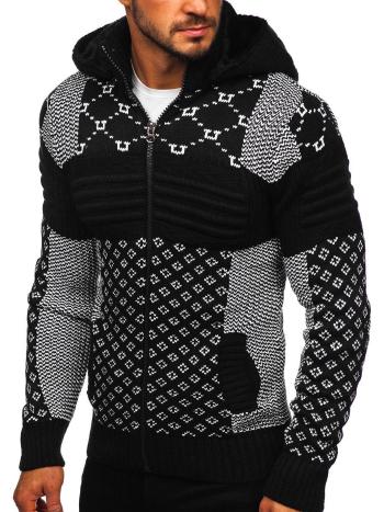 Čierny hrubý pánsky sveter/bunda so zapínaním na zips s kapucňou Bolf 2060