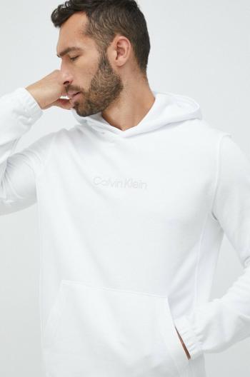 Tepláková mikina Calvin Klein Performance Essentials biela farba, s kapucňou, jednofarebná