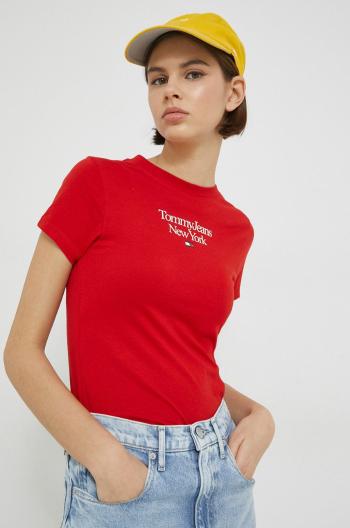 tričko Tommy Jeans dámsky, červená farba