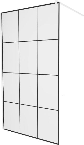 MEXEN/S - KIOTO Sprchová zástena WALK-IN 100 x 200 cm, transparent/čierny vzor 8 mm, biela 800-100-101-20-77