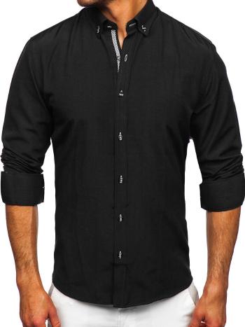 Čierna pánska košeľa s dlhými rukávmi Bolf 20717