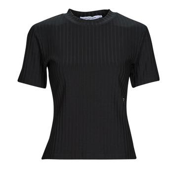 Calvin Klein Jeans  Tričká s krátkym rukávom RIB SHORT SLEEVE TEE  Čierna