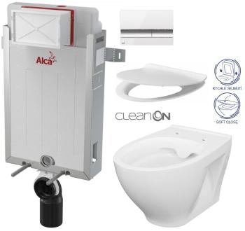 ALCADRAIN Renovmodul - predstenový inštalačný systém s bielym / chróm tlačidlom M1720-1 + WC CERSANIT CLEANON MODUO + SEDADLO AM115/1000 M1720-1 MO1