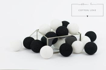 Bavlnené svietiace LED guličky Cotton Balls - čierno-biele 10 guličiek