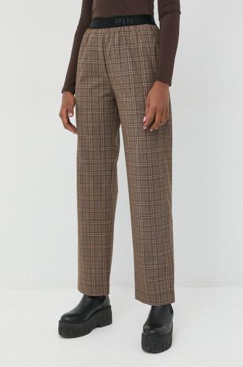 Nohavice s prímesou vlny Pinko dámske, hnedá farba, široké, vysoký pás