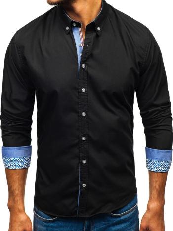 Čierna pánska elegantá košeľa s dlhými rukávmi BOLF 8838