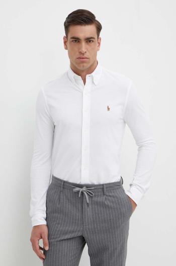 Bavlnená košeľa Polo Ralph Lauren pánska, biela farba, regular, s golierom button-down, 710932545