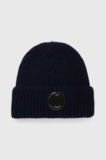 Vlnená čiapka C.P. Company EXTRAFINE MERINO WOOL LENS BEANIE tmavomodrá farba, z hrubej pleteniny, vlnená, 15CMAC272A005509A