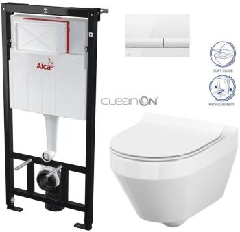 ALCADRAIN Sádromodul - predstenový inštalačný systém s bielym tlačidlom M1710 + WC CERSANIT CLEANON CREA OVÁL + SEDADLO AM101/1120 M1710 CR1