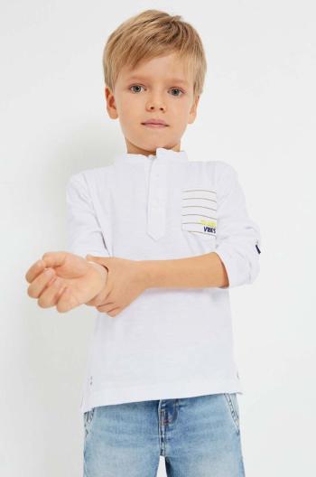Detská bavlnená košeľa s dlhým rukávom Mayoral biela farba, s potlačou