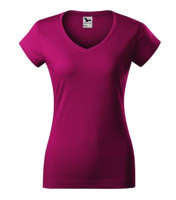 MALFINI Dámske tričko Fit V-neck - Svetlá fuchsiová | XL
