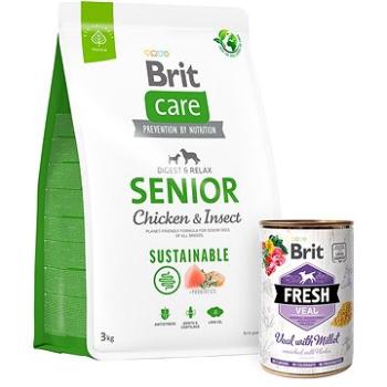 Brit Care Dog Sustainable s kuracím a hmyzom Senior 3 kg + Brit Fresh Veal with millet 400 g (KRMP1248bun)