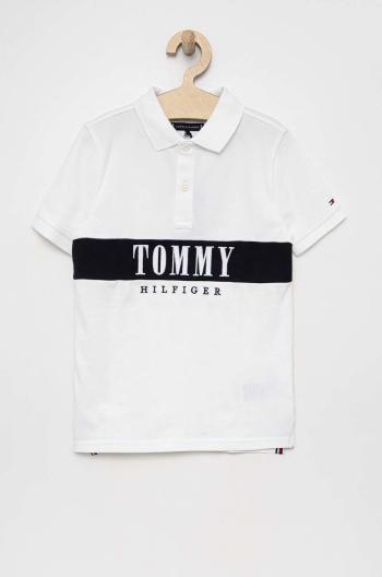 Detské polo tričko Tommy Hilfiger biela farba, s nášivkou