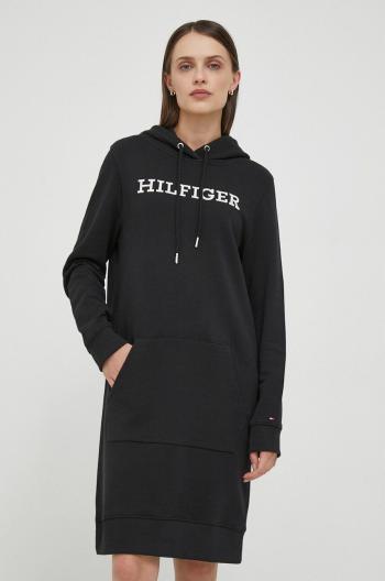 Bavlnené šaty Tommy Hilfiger čierna farba, mini, oversize, WW0WW40344