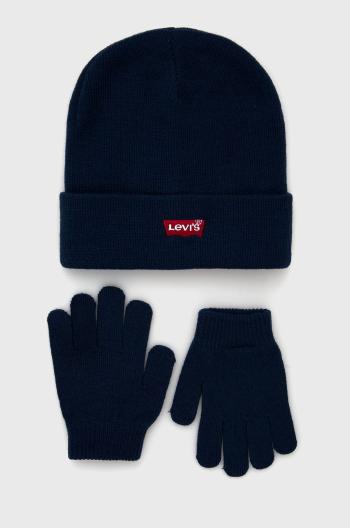 Detská čiapka a rukavice Levi's tmavomodrá farba