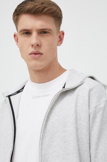 Tréningová mikina Calvin Klein Performance Essentials šedá farba, s kapucňou, melanžová