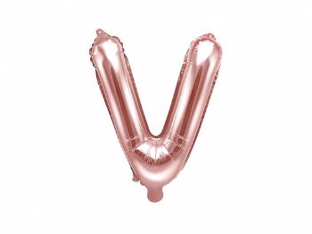 PartyDeco Fóliový balón Mini - Písmeno V 35 cm ružovo-zlatý