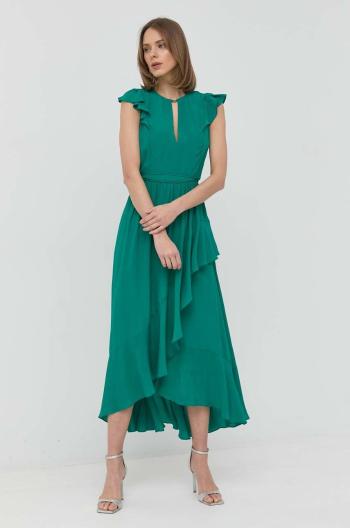 Šaty s prímesou hodvábu Twinset zelená farba, maxi, áčkový strih