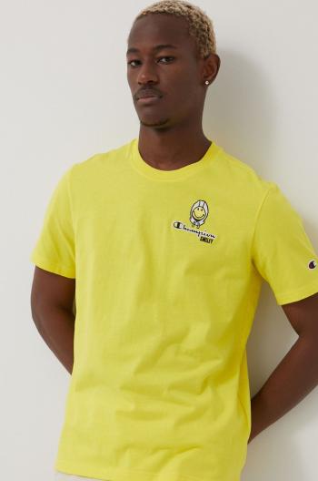 Bavlnené tričko Champion Champion X Smiley 218220 žltá farba, s nášivkou