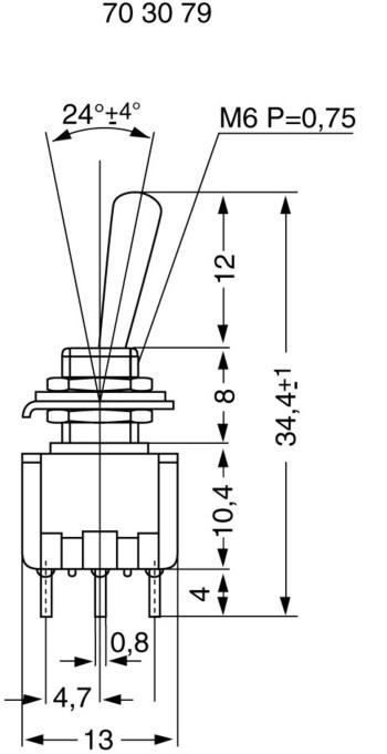 Miyama MS 500-BC-F pákový spínač 125 V/AC 6 A 2x zap/zap  s aretáciou 1 ks