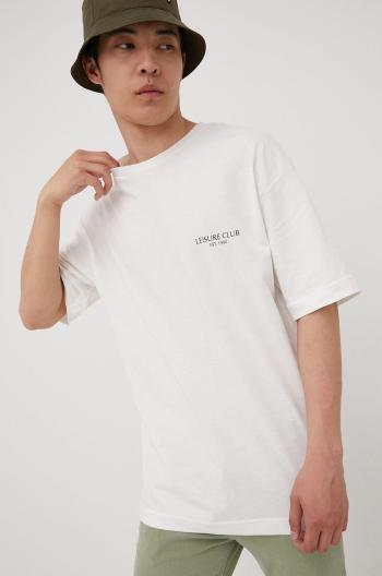 Bavlnené tričko Jack & Jones biela farba, s potlačou