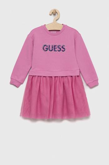 Dievčenské šaty Guess fialová farba, mini, áčkový strih