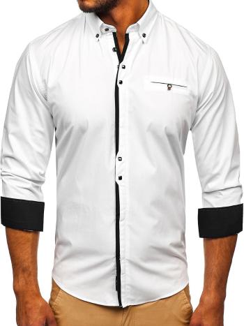 Biela pánska elegantá košeľa s dlhými rukávmi BOLF 7720