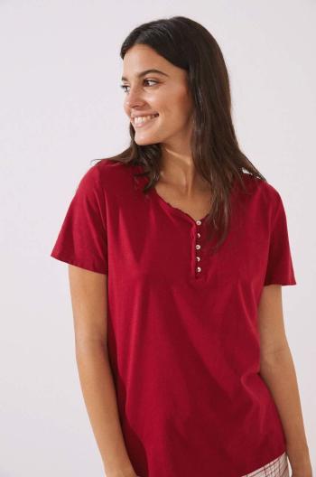 Bavlnené pyžamové tričko women'secret Mix & Match Nordic Xmas červená farba, bavlnené