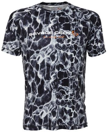 Savage gear tričko night uv t shirt black waterprint - s