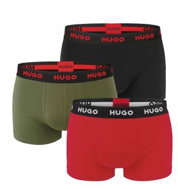 HUGO - boxerky 3PACK cotton stretch army green & red color combo - limitovaná fashion edícia (HUGO BOSS)-M (83-89 cm)