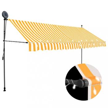 Ručne zaťahovacia markíza s LED svetlom 400x120 cm Dekorhome Bílá / oranžová