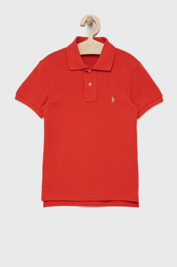 Detská bavlenná polokošeľa Polo Ralph Lauren červená farba, jednofarebný