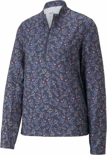 Puma Womens Micro Floral Cloudspun 1/4 Zip Navy Blazer/Loveable L