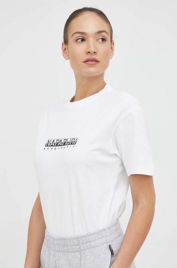 Bavlnené tričko Napapijri biela farba