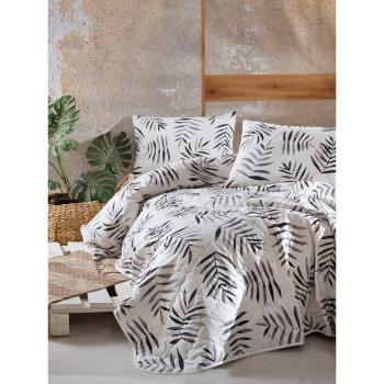 Bielo-čierna prikrývka cez posteľ s 2 obliečkami na vankúš z ranforce bavlny EnLora Home Folla, 225 x 240 cm