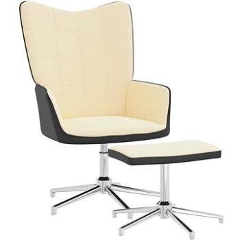 Relaxačné kreslo so stoličkou krémovo biele zamat a PVC, 327873