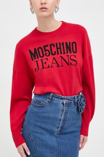 Bavlnený sveter Moschino Jeans červená farba, tenký