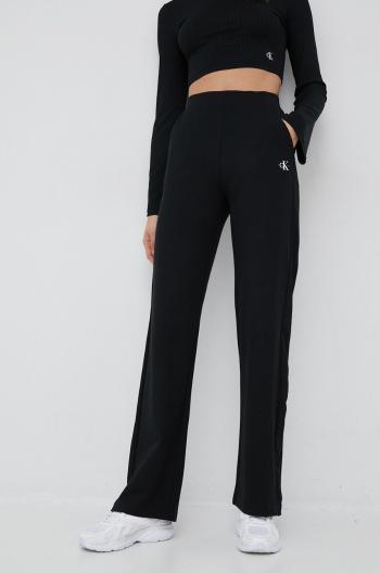 Nohavice Calvin Klein Jeans dámske, čierna farba, široké, vysoký pás