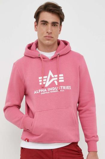 Mikina Alpha Industries pánska, ružová farba, s kapucňou, s potlačou